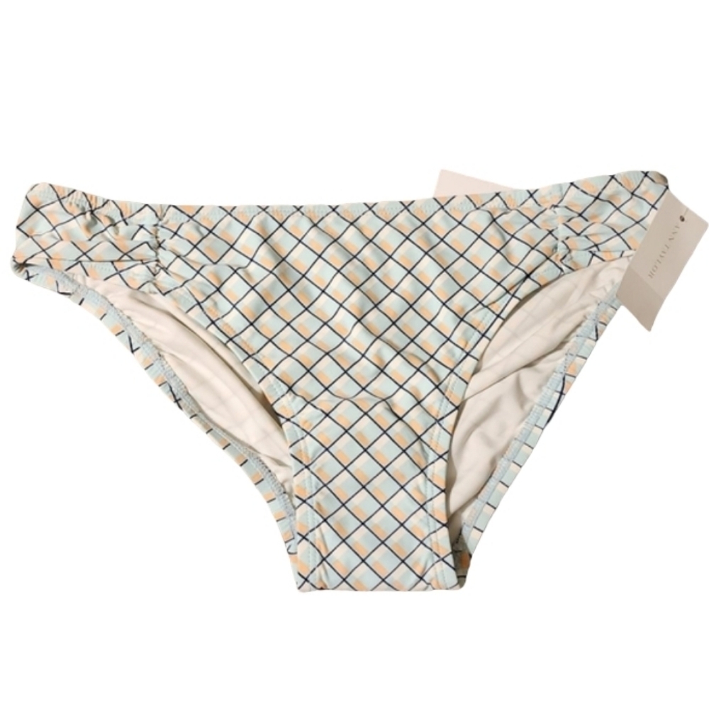 Ann Taylor Womens Geometric Grid Print Bikini Bottom Mint Peach XS NWT